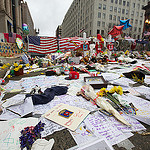 A memorial in the aftermath of the Boston Marathon bombings