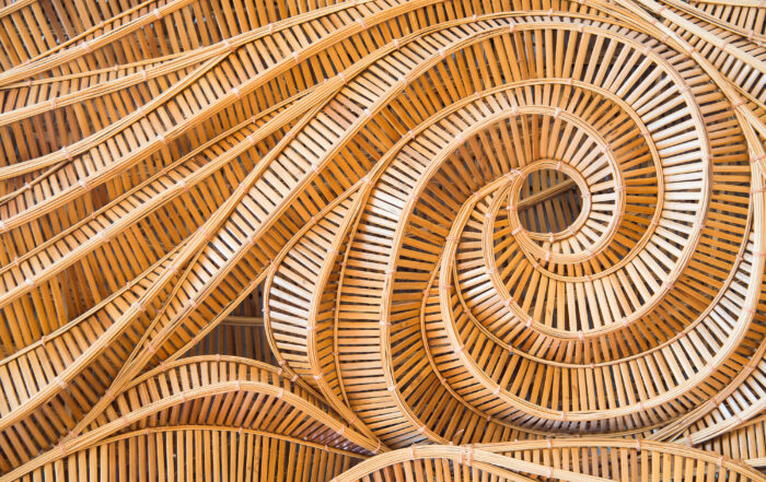 A symmetical swirl of wood slats